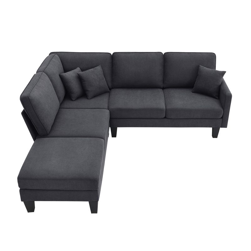 90" Terry Fabric Modern L Shaped Sectional Sofa, 5 Seater Sofa Set with Chaise Lounge and 3 Pillows - ModernLuxe, 4 of 13