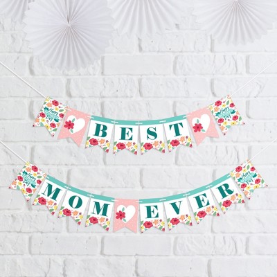 Big Dot of Happiness Colorful Floral Happy Mother's Day - We Love Mom Party Mini Pennant Banner - Best Mom Ever
