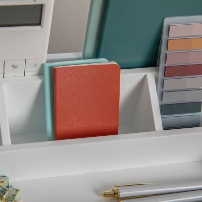White Wooden Desktop Organizer with Open Storage Compartments