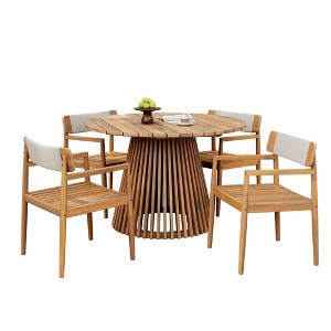 NAYSAYE Patio Chaise Lounges Outdoor Acacia Wood Braided Chair Set with Dining Table for Garden Patio Deck, Teak and White, 47.25"*47.25"*29.75" - 1 of 4