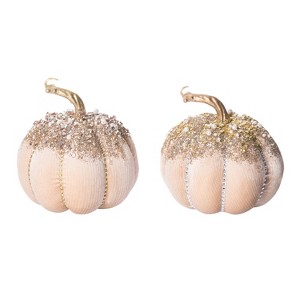 Transpac Plush Champagne Bejeweled Pumpkin Set of 2 - Fall Decorative Objects for Home Decor and Seasonal Styling - 1 of 1