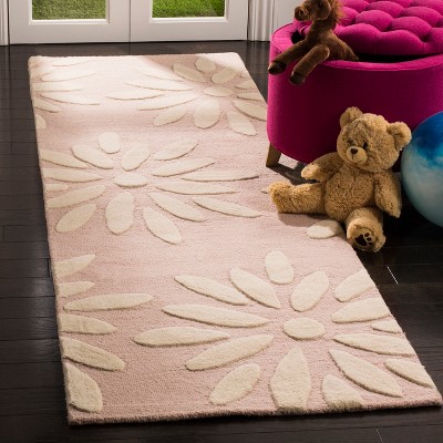 Hand-Tufted Pink & Ivory Wool Kids Playroom Rug