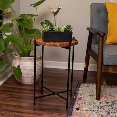 Natural Acacia Folding Side Table with Removable Tray