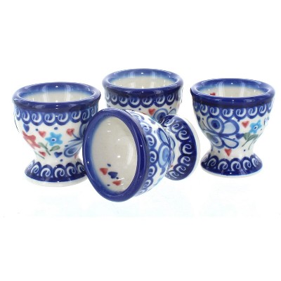 Blue Rose Polish Pottery Butterfly Egg Cup Set