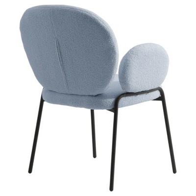 Celestial Blue Boucle Upholstered Arm Chair with Black Metal Frame
