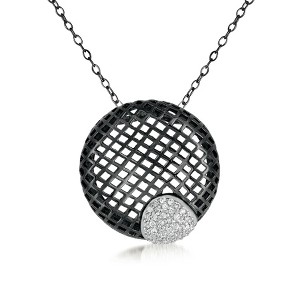 Guili Sterling Silver Black Overlay Clear Cubic Zirconia Net Necklace - 1 of 2