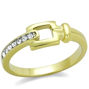 Slickblue Polished Two-Tone Gold Stainless Steel Ring with Buckle Style and Clear Crystals, Sizes 5-10 - 1 of 4