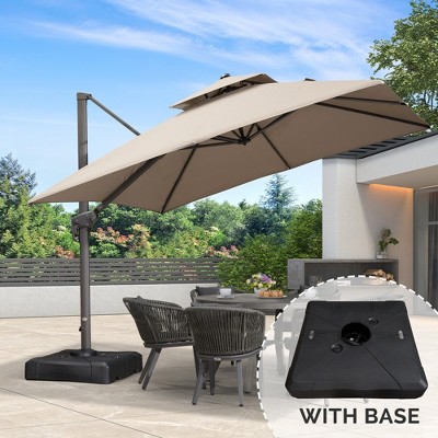 PURPLE LEAF Outdoor Cantilever Umbrella with Base Large Patio Umbrella Windproof Heavy Duty Hanging Offset Umbrella for Garden Outdoor Pool