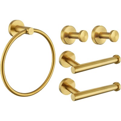 Mixxidea Round Toilet Paper Holders 2 PCS, Towel Hook 2 PCS, Towel Ring (Brushed Gold)