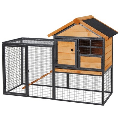 Natural Fir Wood and Metal 2-Level Rabbit Hutch with Asphalt Roof