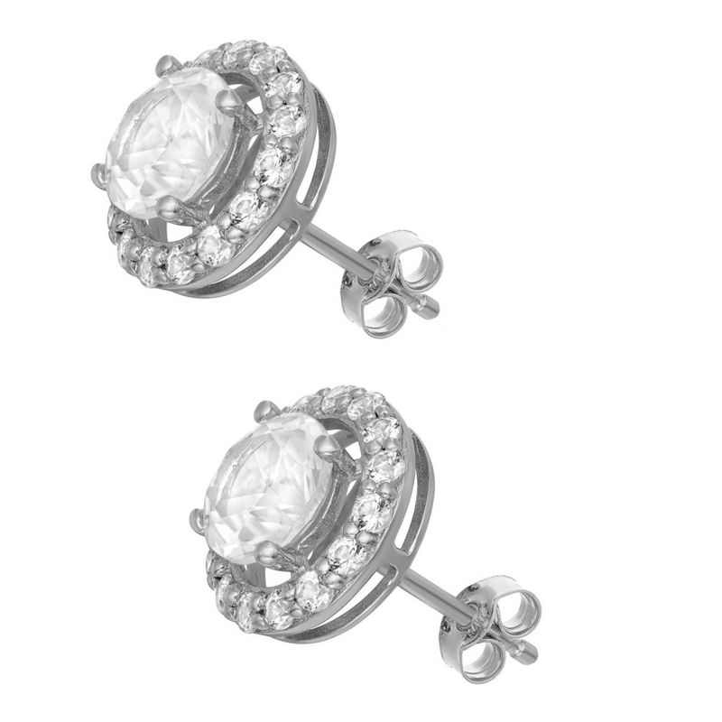 6mm Round-Cut Halo Stud Earrings in Sterling Silver, 2 of 4