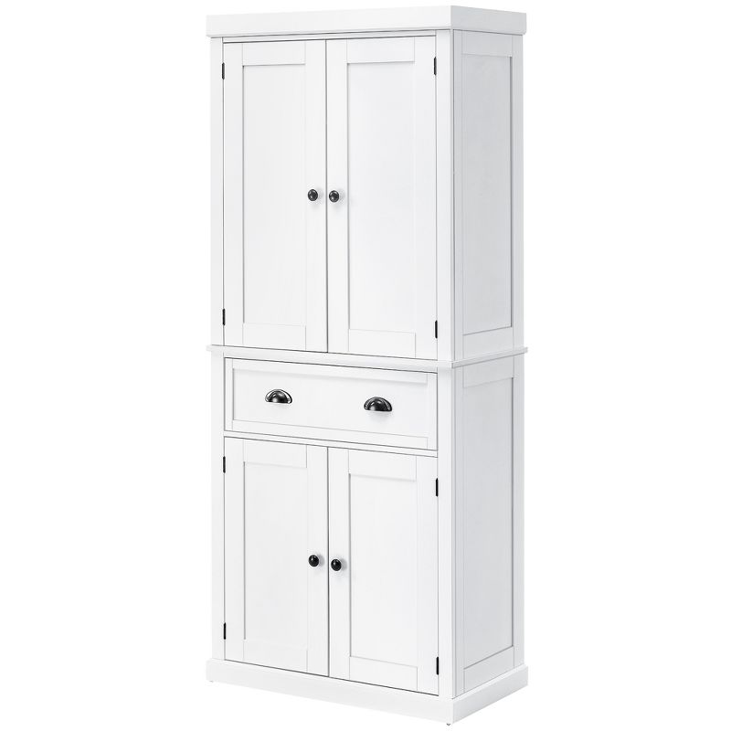 HOMCOM 72" Traditional Freestanding Kitchen Pantry Cupboard with 2 Cabinet, Drawer and Adjustable Shelves, White, 4 of 7