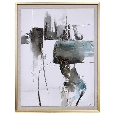 Synthesis Shadow Hand Embellished on Paper Framed Under Plexi Glass in Shadow Box Blue - StyleCraft: Contemporary Abstract Art with Mounting Hardware