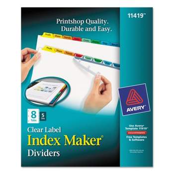 Avery Print & Apply Clear Label Dividers w/Color Tabs 8-Tab Letter 5 Sets 11419