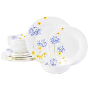 Gibson Ultra 18pc Opal Tempered Glass Floral Decal Dinnerware Set White
