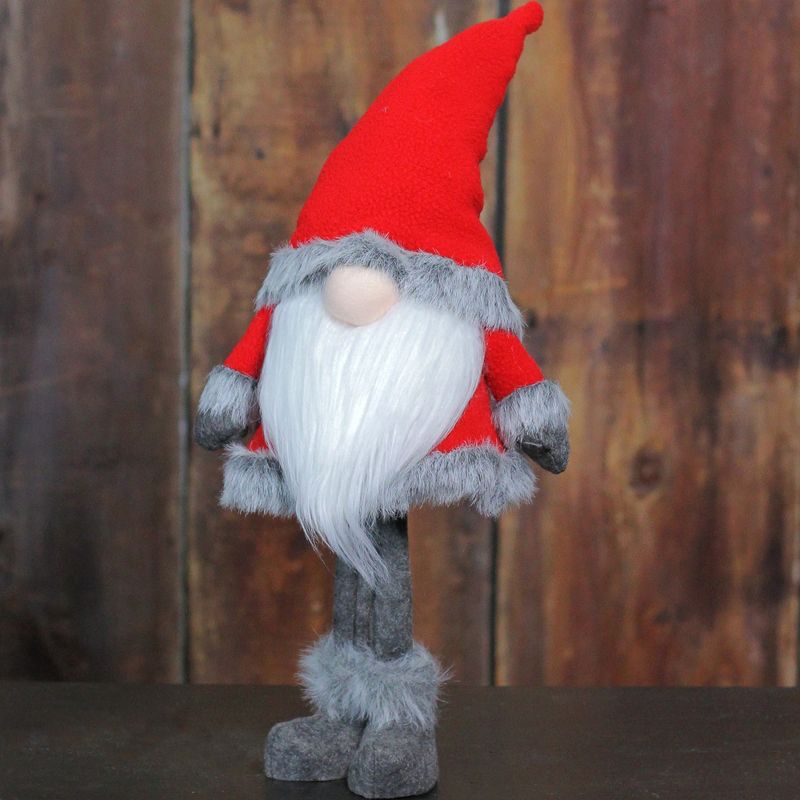 Northlight 28” Red Standing Christmas Santa Claus Gnome with Gray Faux Fur Trim, 4 of 5