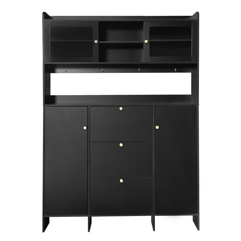 Contemporary Cabinet with Open Storage Platform, Versatile Shoe Cabinet with 3 Flip Drawers and 4 Hanging Hook - The Pop Home, 3 of 10