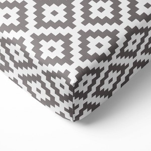 Bacati - Gray Aztec Print Diamonds 100 percent Cotton Universal Baby US Standard Crib or Toddler Bed Fitted Sheet - 1 of 4