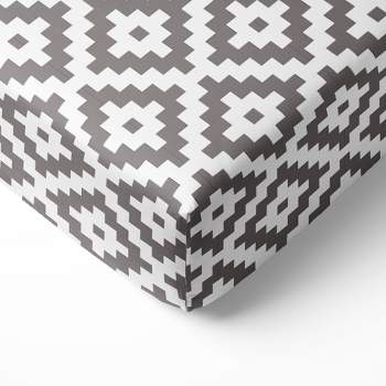 Bacati - Gray Aztec Print Diamonds 100 percent Cotton Universal Baby US Standard Crib or Toddler Bed Fitted Sheet