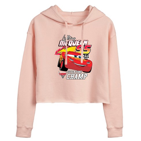 Women s Disney Lightning Mcqueen Seven time Champ Cropped Graphic Hoodie Blush Small Target