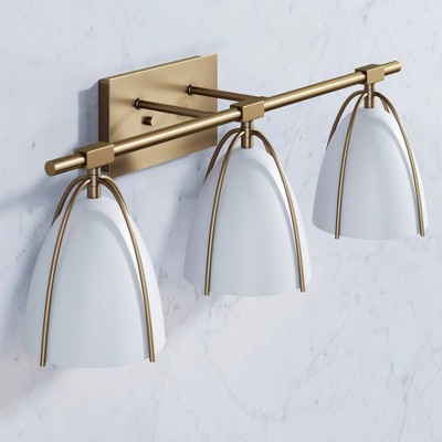 Aubrey 3-Light Gold Brass and White Farmhouse Vanity Fixture