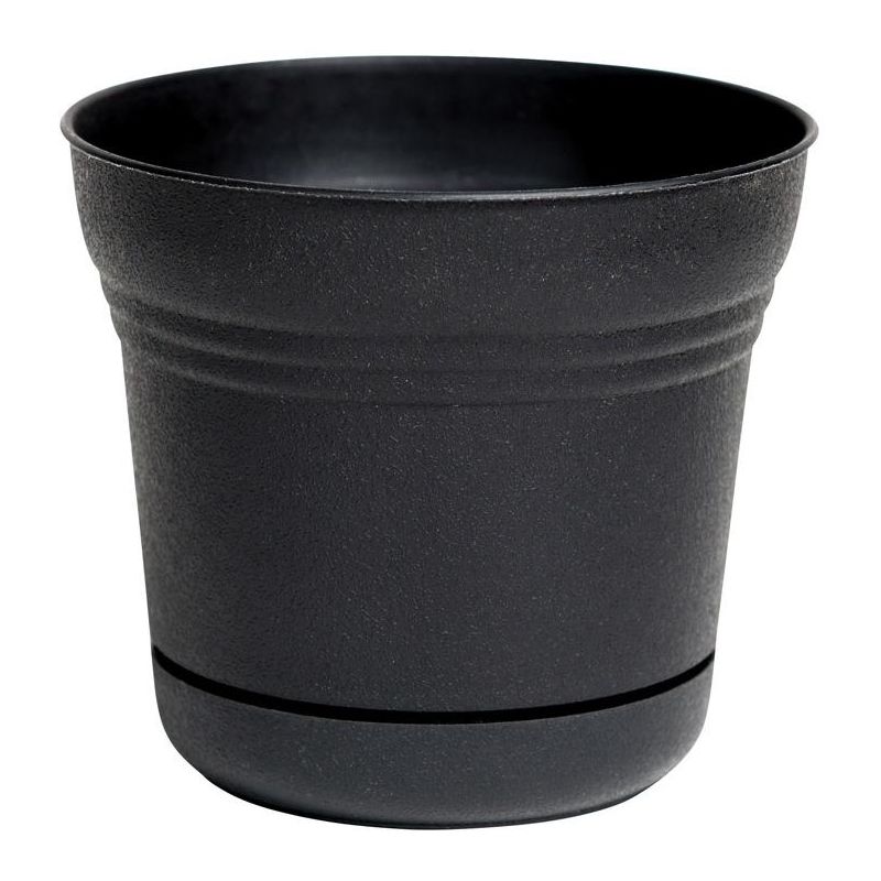 Bloem Saturn 8.5 in. H X 10 in. D Plastic Flower Pot Black, 1 of 2
