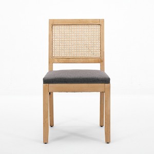 Gulches Set of 2 Gray Dining Chairs, Linen Upholstered with Rattan Square Back & Solid Wood Frame, Farmhouse Style for Home Office - 1 of 4