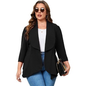 WhizMax Women's Plus Size 3/4 Sleeve Open Front Blazer Casual Long Sleeve Cardigan Jacket Office LongLine Pelpum Blazer - 1 of 4