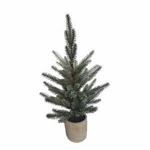 Potted Pine Tree Set – Set of 2, 24"H Artificial Green Plastic Trees in Grey Cement Pot – By Melrose - 1 of 3