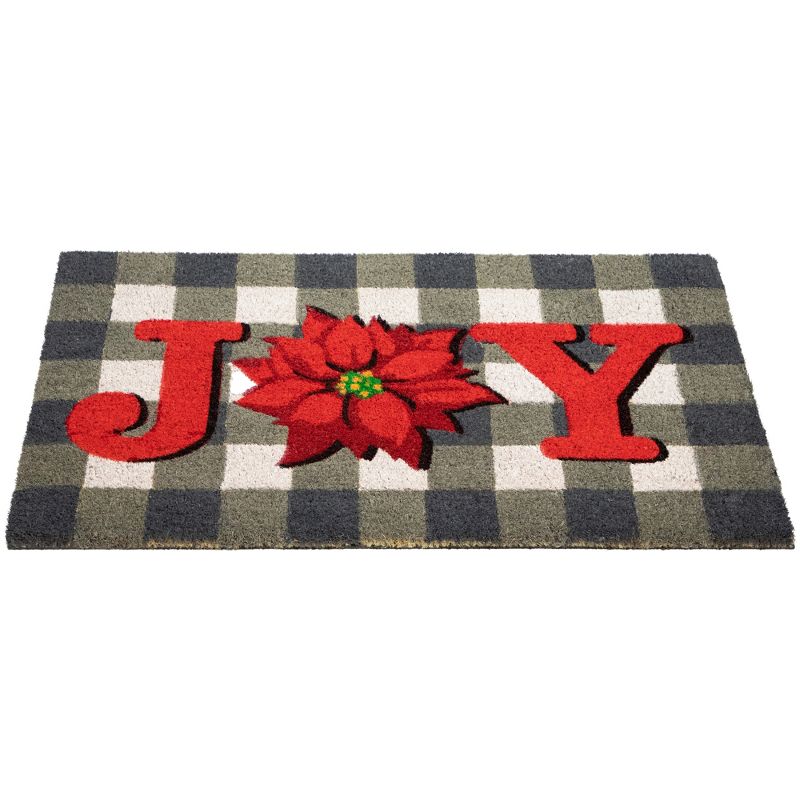 Northlight Gray and Red Poinsettia "Joy" Christmas Natural Coir Outdoor Doormat 18" x 30", 4 of 7