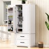 Farmhouse Kitchen Pantry Cabinet with 2 Drawers, Adjustable Shelves, 8 Door Racks, Embossed Freestanding Storage Cupboard-The Pop Home - 2 of 4