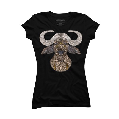 Junior's Design By Humans African Buffalo By myartlovepassion T-Shirt