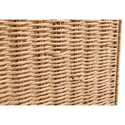 Brown Pine Kid's Storage Bench with Woven Top and Baskets