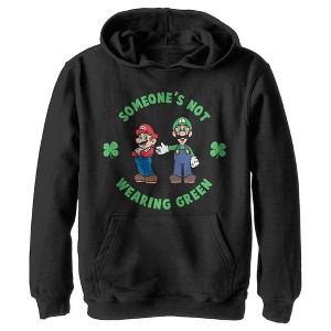Boy's Nintendo Super and Luigi St. Patrick's Day Not Wearing Green Pull Over Hoodie - 1 of 4