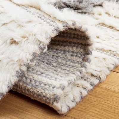 Ivory and Grey Hand-Knotted Wool Runner Rug
