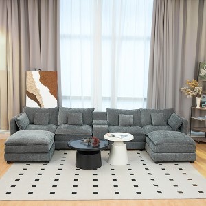 GDFStudio Rutherford Modern 6 Seater Sectional Sofa with Storage Console and Cup Holders - 1 of 4