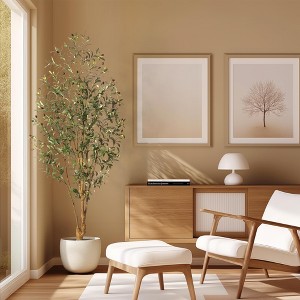6FT Artificial Olive Tree, Tall Fake Olive Trees with Realistic Trunk, Leaves, Fruits, Fake Olive Trees Potted Topiary Tree with Dried Moss. - 1 of 4