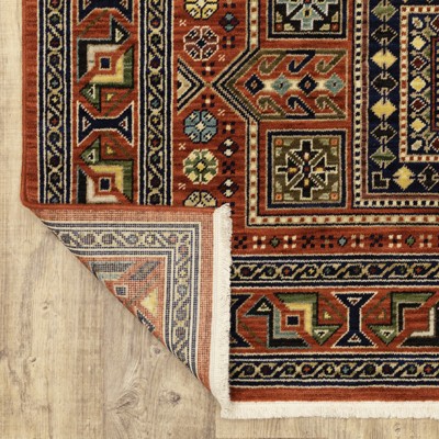 Handmade Red Wool and Synthetic Persian Style Area Rug 5'3" x 7'6"