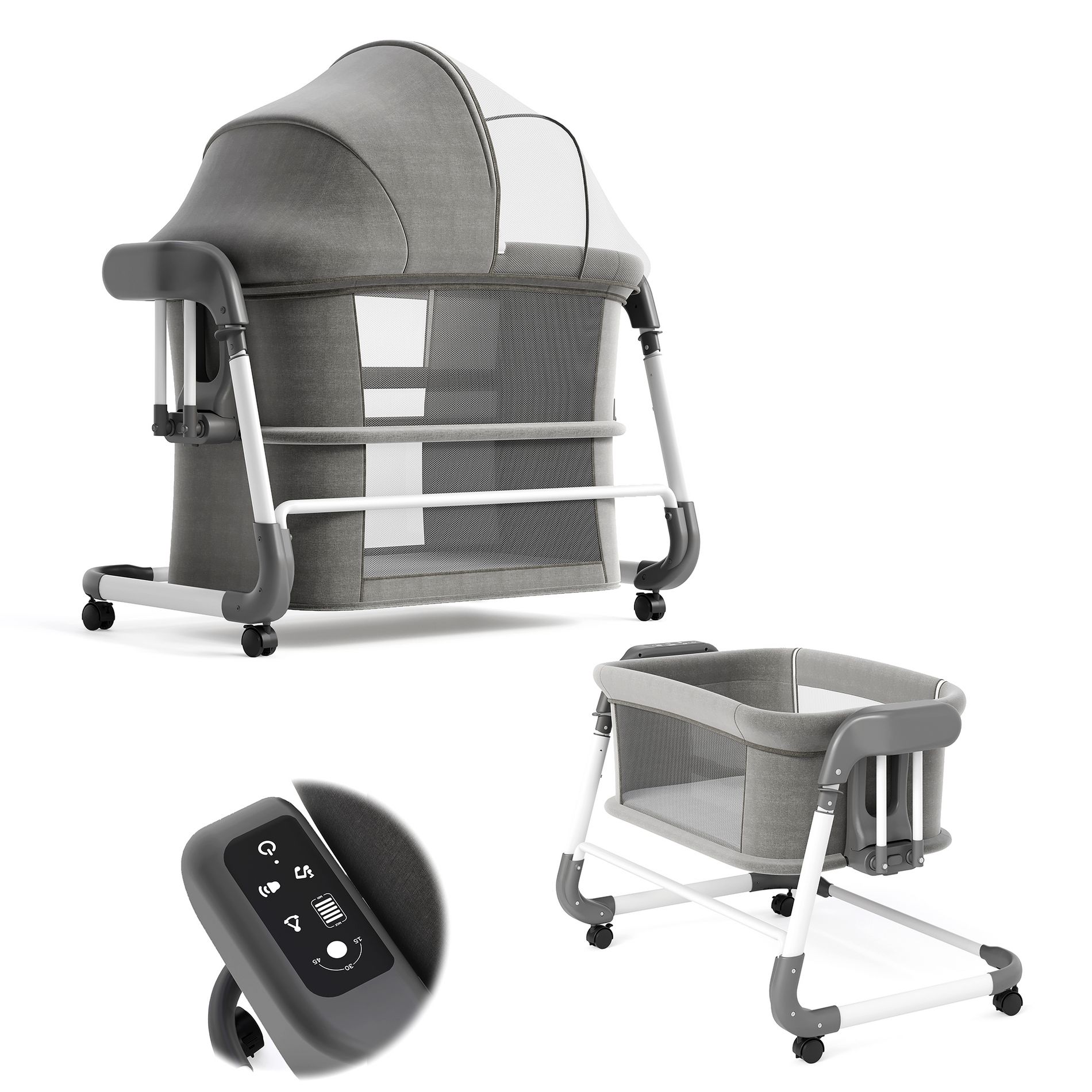 Garvee Electric Rocking Bassinet, 5 Speeds, 12 Lullabies, Remote, Gentle rocking, Bedside Bassinet for Baby with 4-Height Adjustment, Gray