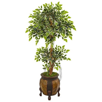 Nearly Natural 59-in Variegated Ficus Artificial Tree in Decorative Planter