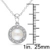 EVERLY JEWELRY | Sterling Silver 7.5 - 8 MM White Cultured Freshwater Pearl and Diamond Filigree Halo Pendant with Chain - 18 in - 3 of 4