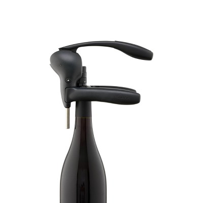 Black Stainless Steel Lever Corkscrew with Built-In Foil Cutter