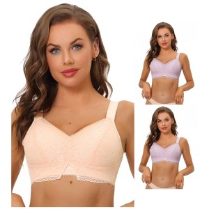 Allegra K Women's Lace Minimizer Bralettes U Back Full Coverage Wireless 3 Packs - 1 of 4