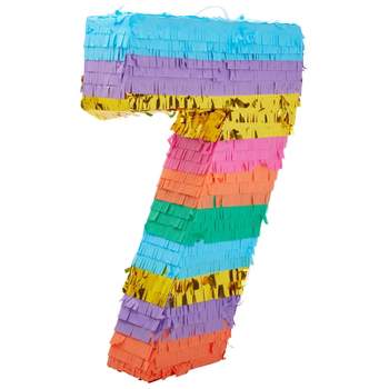 Blue Panda Small Rainbow Number 7 Pinata for Kids 7th Birthday Party, Fiesta Decorations, 12 x 16.75 x 3 In