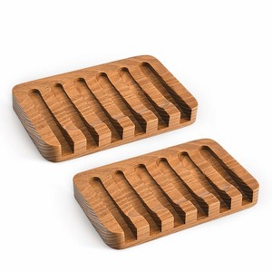 Aoibox Wooden Soap Dish for Bathroom & Shower, Self Draining Soap Holder with Waterfall Drain, Natural Teak Soap Saver Tray (2 Pack) - 1 of 4
