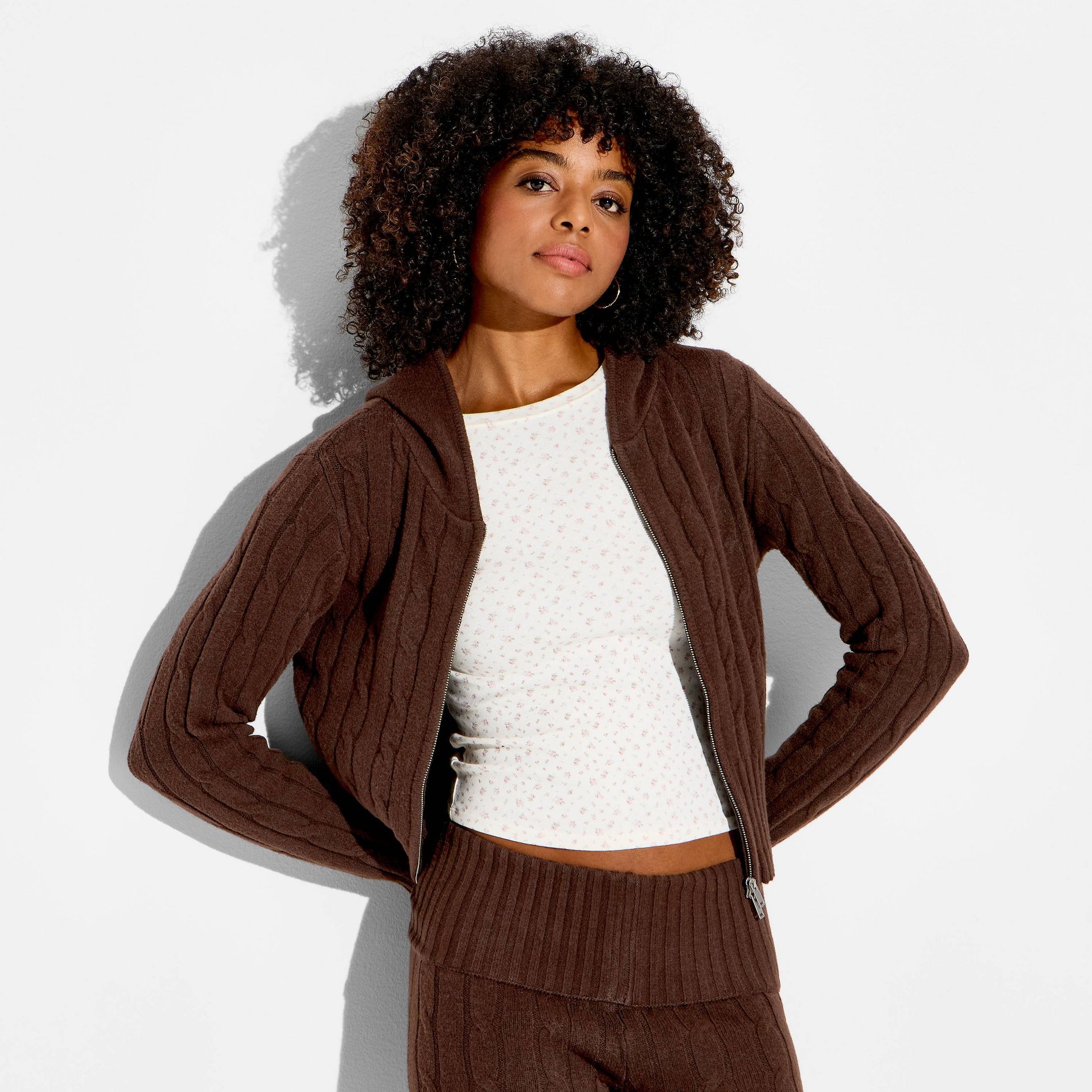 Women's Cable Zip Hooded Cardigan - Wild Fable™