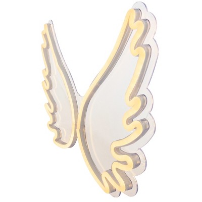 White LED Neon Style Angel Wings Wall Sign with Metal Frame