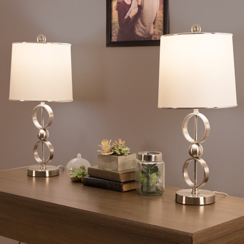 Hastings Home Modern Brused Steel Table Lamps with LED Bulbs - Set of 2 - image 1 of 4