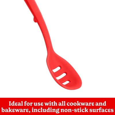 Red Silicone 13-Inch Slotted Spoon with Ergonomic Handle