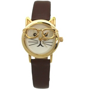 OLIVIA PRATT CAT FACE LEATHER STRAP WATCH - 1 of 4